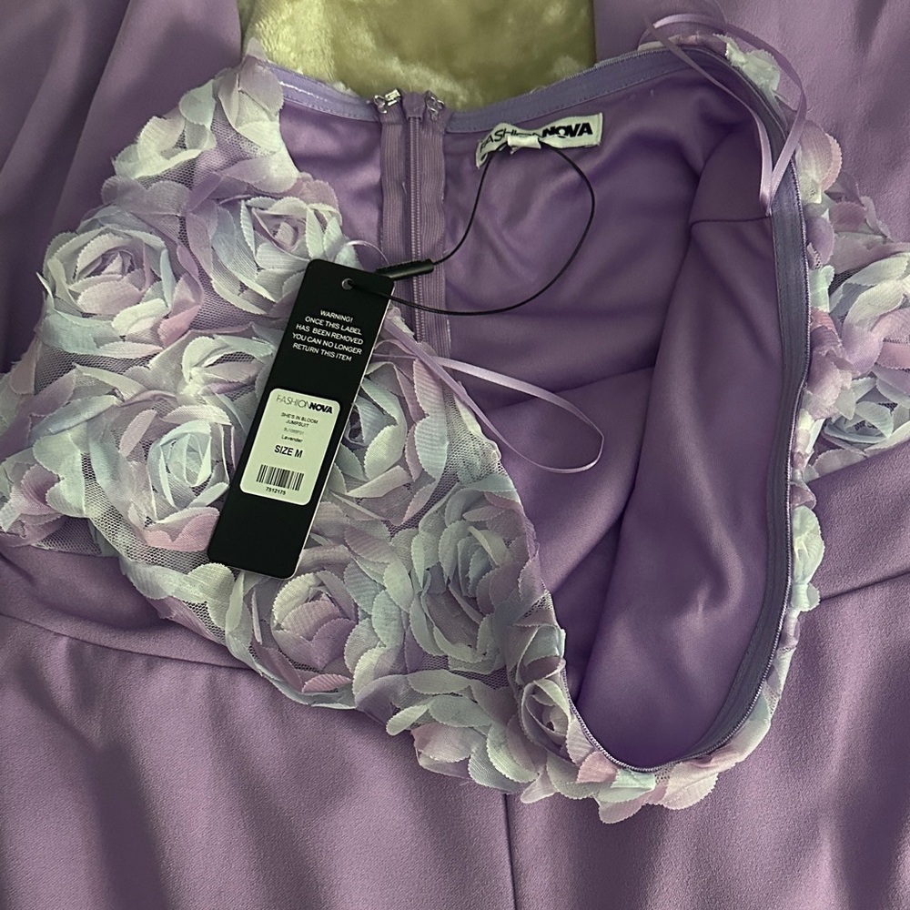 Lavender Strapless Jumpsuit with Floral Bodice - Picture 4 of 5
